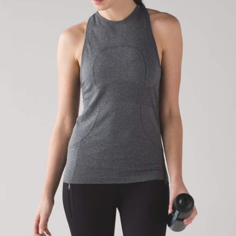 Lululemon Run Swiftly Tech Tank Top High Neck Heathered Black Gray 4 Racerback - Picture 2 of 12